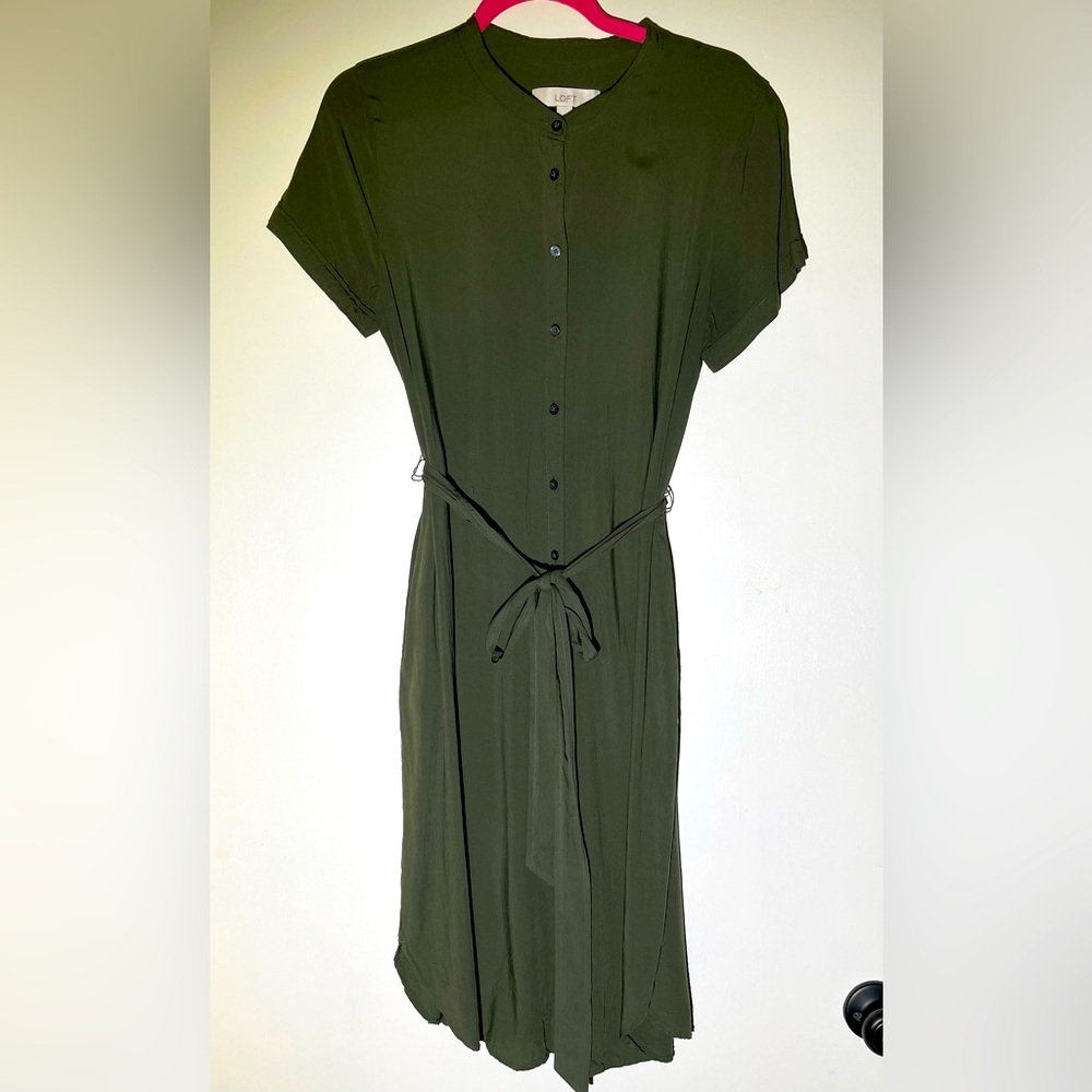 Loft Green Shirt Dress Size 12P (Petite).